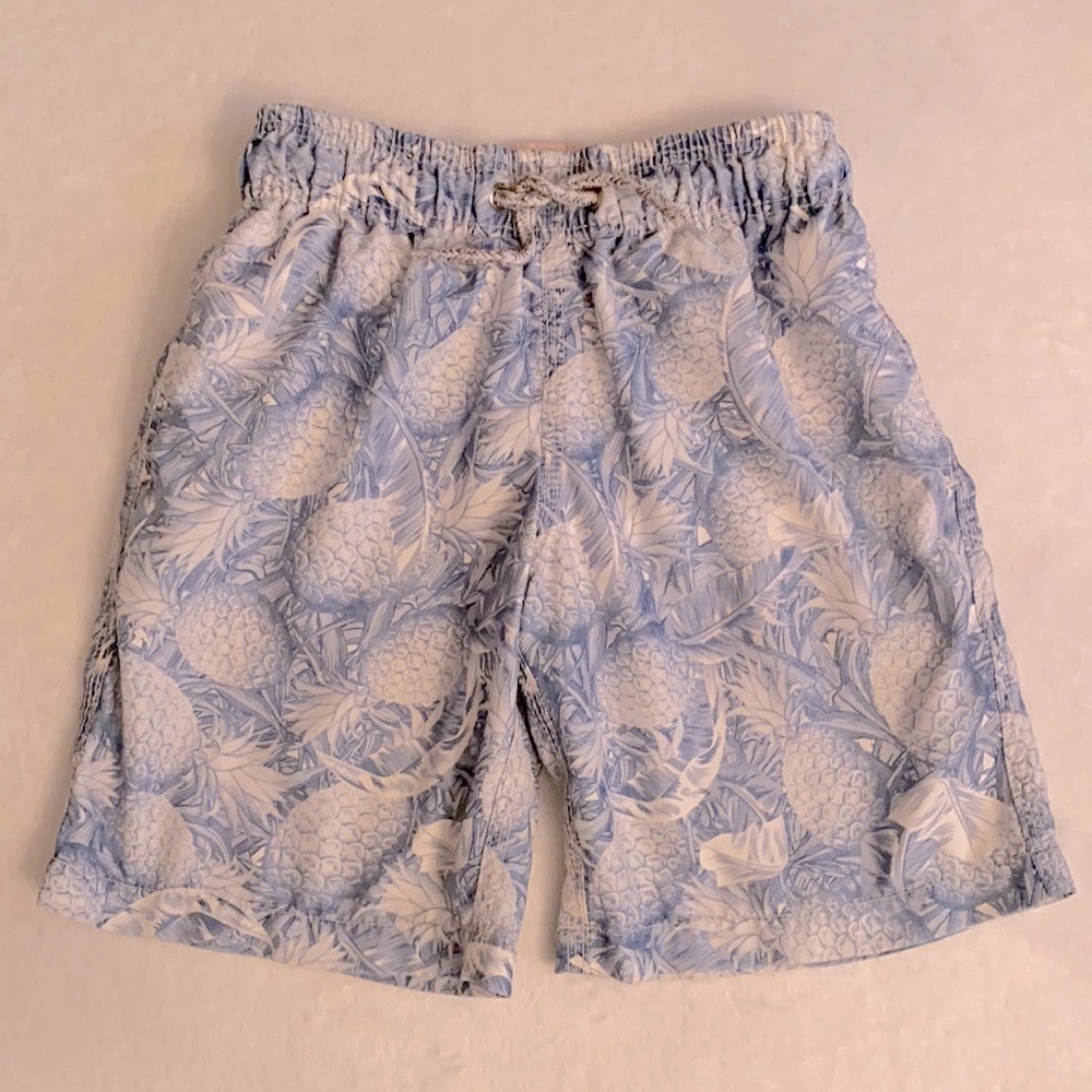Michael's | Tropical Pineapple Print Swim Trunks Bathing Suit 6" Inseam Blue (8)